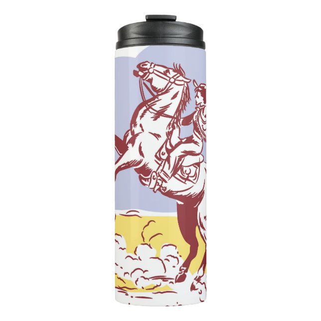 Wild West Cowgirl: Vintage Line Drawing. Thermal Tumbler (Front)