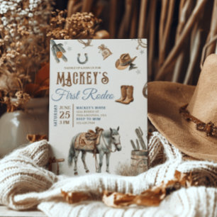 Wild West First Rodeo Cowboy Birthday Western Invitation