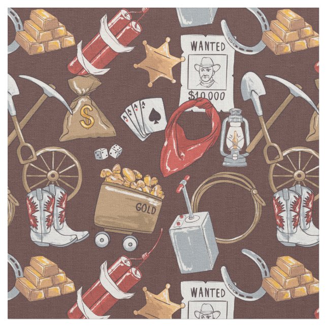Wild West gold mining Fabric (Close Up)
