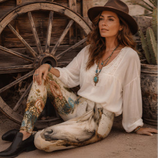 Wild West Heart Cowgirl Soul Boho Horse Turquoise Leggings
