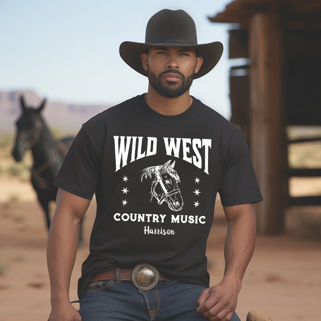 Wild West Horse Country Music Black White T-Shirt (Creator Uploaded)