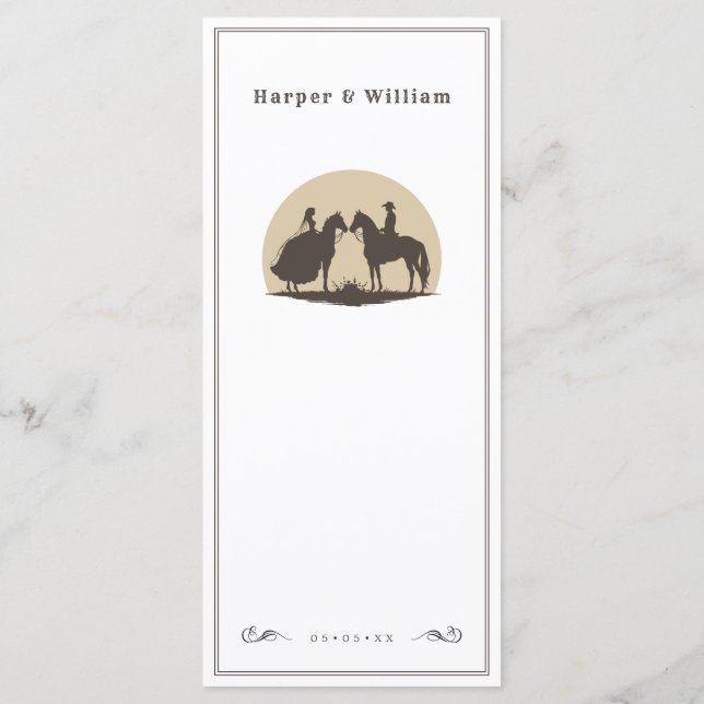 Wild west horseback cowboy wedding menu (Back)