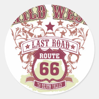 wild west last road route 66 to death valley classic round sticker