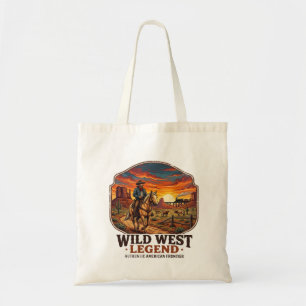 Wild West Legend Vintage Cowboy Sunset Graphic Tote Bag