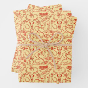 Wild West Old Cowboy Pattern Rustic Western Wrapping Paper Sheet