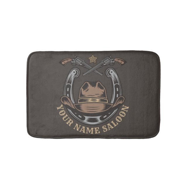 Wild West Revolver Horseshoe Western Cowboy Saloon Bath Mat (Front)