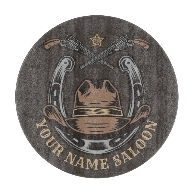Wild West Revolver Horseshoe Western Cowboy Saloon Cutting Board (Front)