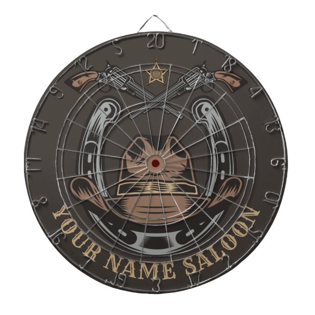 Wild West Revolver Horseshoe Western Cowboy Saloon Dartboard (Front)
