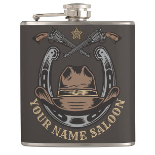 Wild West Revolver Horseshoe Western Cowboy Saloon Hip Flask