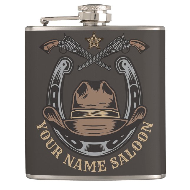 Wild West Revolver Horseshoe Western Cowboy Saloon Hip Flask (Creator Uploaded)