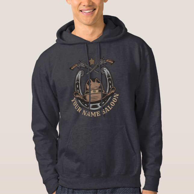 Wild West Revolver Horseshoe Western Cowboy Saloon Hoodie (Front)