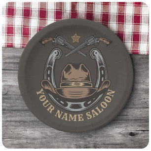Wild West Revolver Horseshoe Western Cowboy Saloon Paper Plate