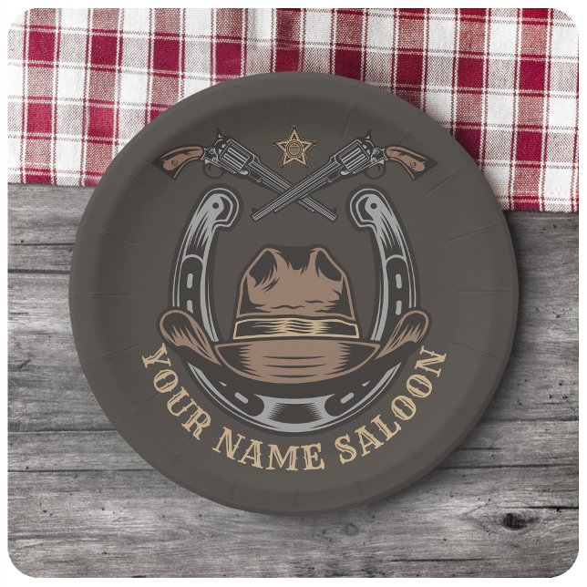 Wild West Revolver Horseshoe Western Cowboy Saloon Paper Plate (Creator Uploaded)