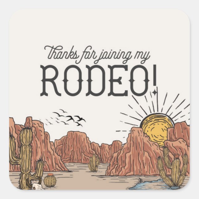 Wild West Rodeo Birthday Party Circle Favour Square Sticker (Front)