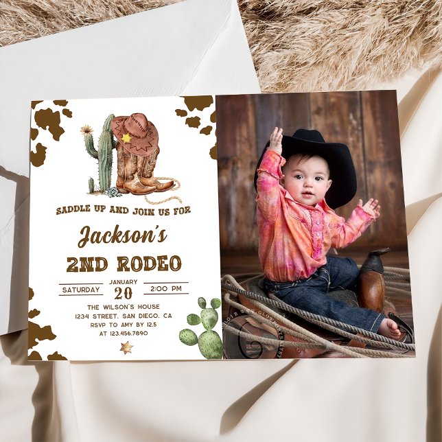Wild West Rodeo Cowboy 2nd Birthday Party Photo Invitation (Creator Uploaded)