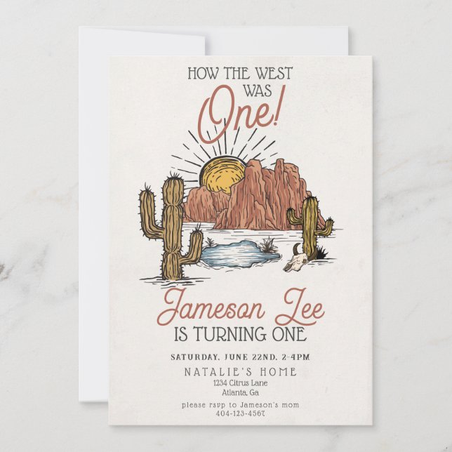 Wild West Rodeo cowboy first birthday party invite (Front)