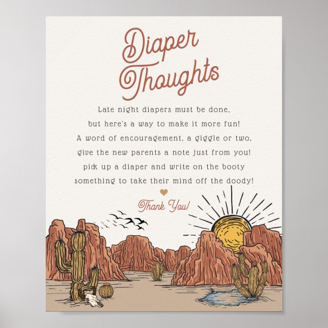 Wild West Rodeo diaper thoughts baby shower sign (Front)