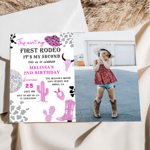 Wild West Rodeo Disco Cowgirl 2nd Birthday Photo Invitation