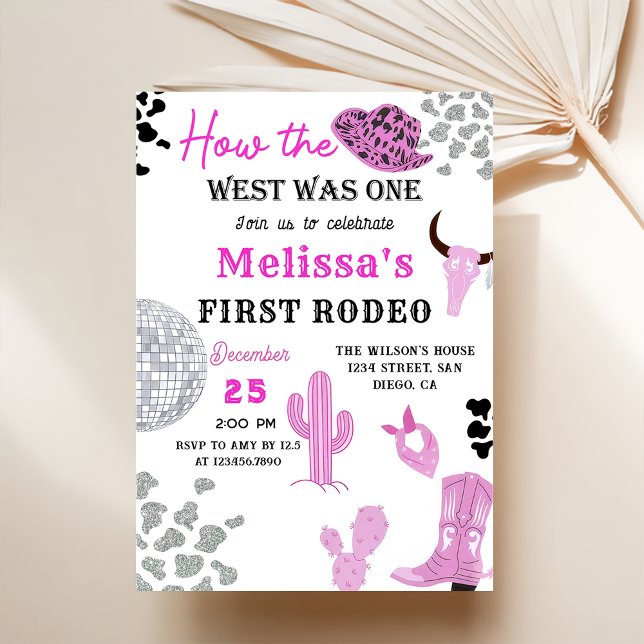 Wild West Rodeo Disco Pink Cowgirl Birthday Party Invitation (Creator Uploaded)