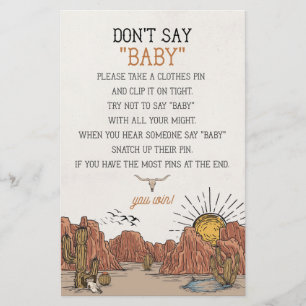 Wild West Rodeo dont say baby shower game