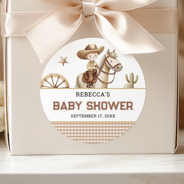 Wild West Rodeo Western Little Cowboy Baby Shower Classic Round Sticker (Creator Uploaded)
