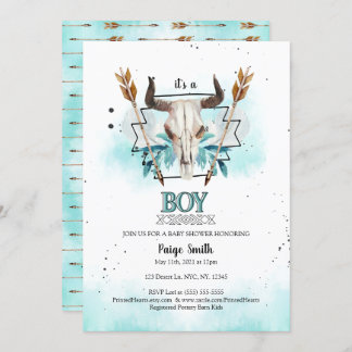 Wild West | Rustic Skull & Arrows Boy Baby Shower Invitation