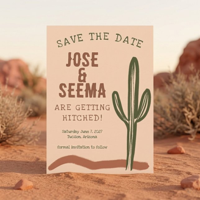 Wild West Saguaro Cactus Hand Drawn Custom  Save The Date (Wild West Saguaro Cactus Hand Drawn Custom Save The Date Invitation Card
)