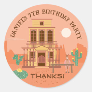 Wild West Saloon Kids Birthday Party Classic Round Sticker