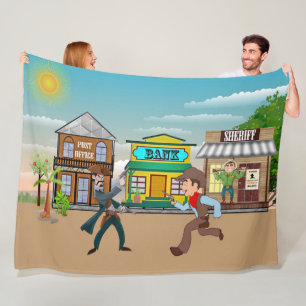 Wild West Town Fight - Cute Cartoon Fleece Blanket