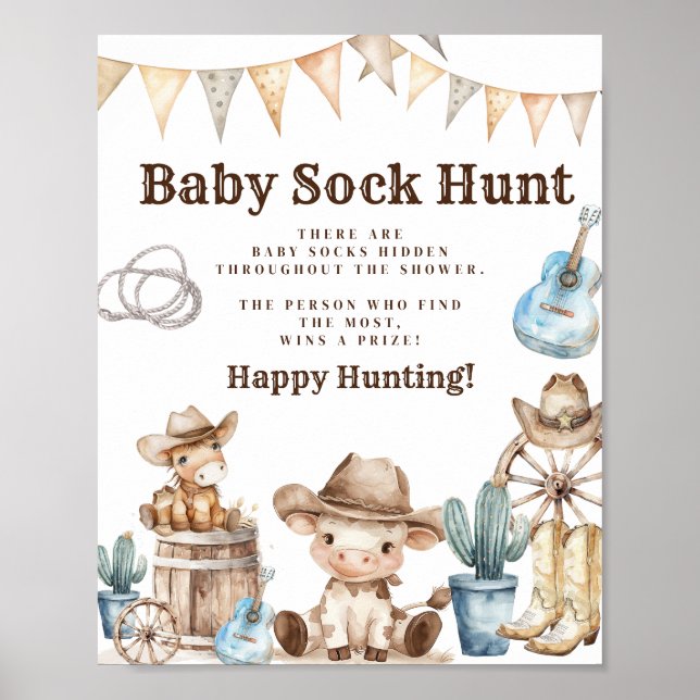 Wild West Vaquero Birthday baby Sock hunt Poster (Front)