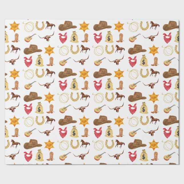 Wild West Western Country Rodeo Any Age Birthday Wrapping Paper (Seam)
