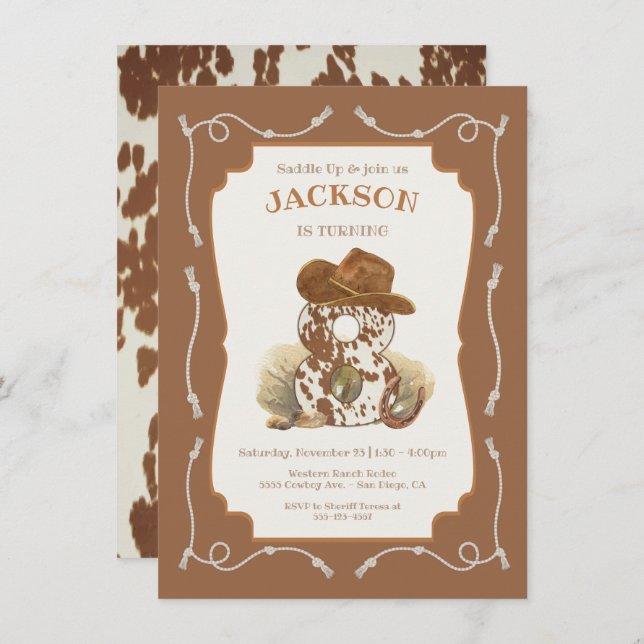 Wild West Western Cowboy 8th Birthday Party Invitation (Front/Back)