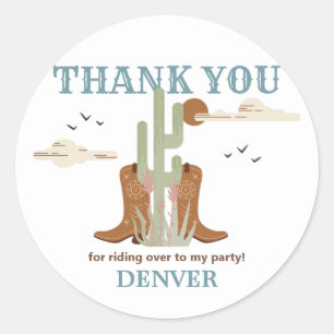 Wild West Western Cowboy Birthday Party Thank You Classic Round Sticker