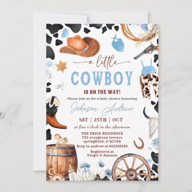 Wild West Western CowBoy Blue Baby Shower  Invitation (Front)
