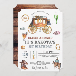 Wild West Western Cowboy First Birthday Invitation