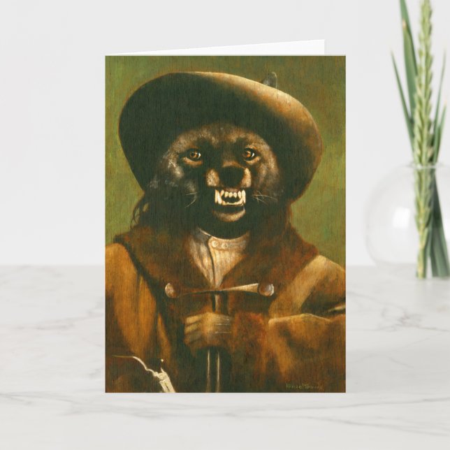 Wild West Wolf In Clothes Greetings Cards (Front)