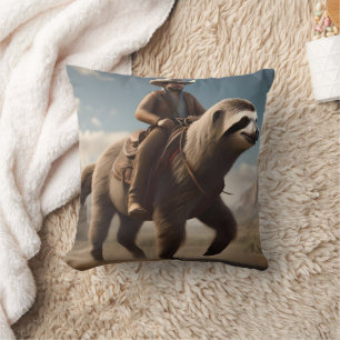 "Wild West Wonders: Cowboy Riding a Sloth Horse" Cushion