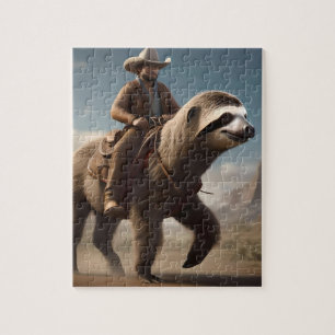 "Wild West Wonders: Cowboy Riding a Sloth Horse" Jigsaw Puzzle