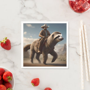 "Wild West Wonders: Cowboy Riding a Sloth Horse" Napkin