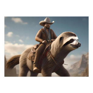 "Wild West Wonders: Cowboy Riding a Sloth Horse" Photo Print
