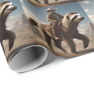 "Wild West Wonders: Cowboy Riding a Sloth Horse" Wrapping Paper
