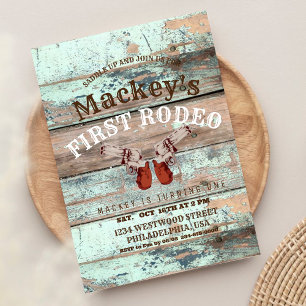 Wild West   Wood   First Rodeo Birthday Party Invitation