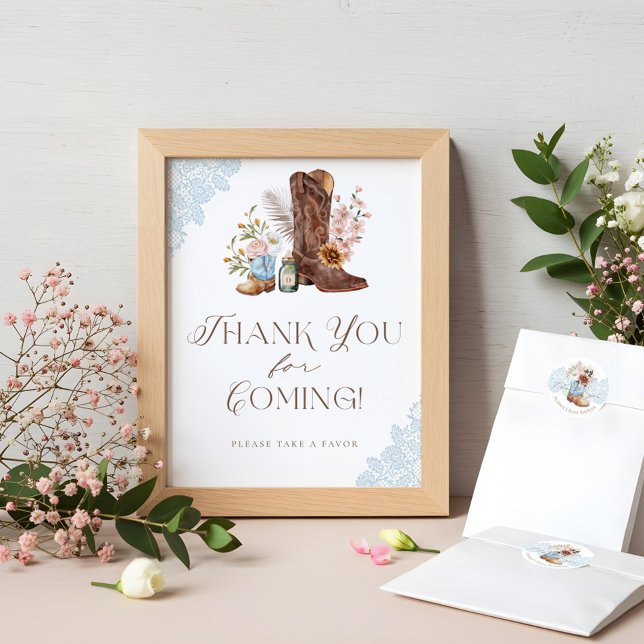 Wild Western Baby Boy Shower Thank You Favour Sign (Wild Western Baby Boy Shower Thank You Favor Sign)