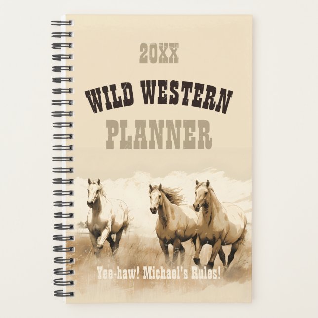 Wild Western! Horses. Editable men's gift Planner (Front)
