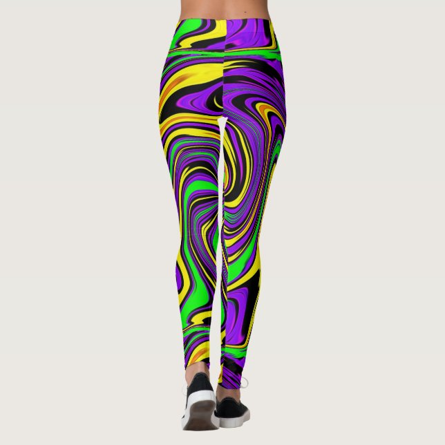 Wild Wet Paint Green Purple and Yellow Abstract Leggings (Back)