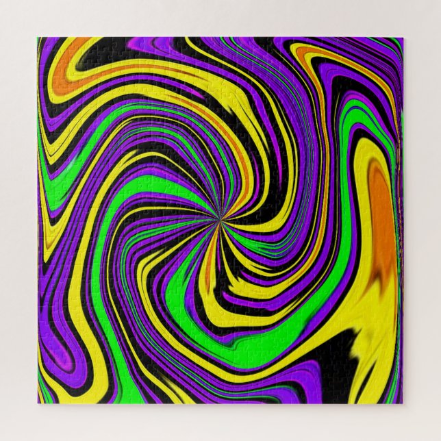 Wild Wet Paint Swirl in Green Purple and Yellow Jigsaw Puzzle (Vertical)