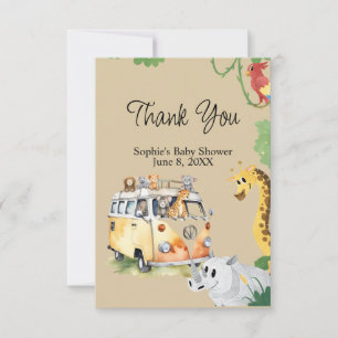 Wild Wheels Safari Animal Camper Van Baby Shower Thank You Card