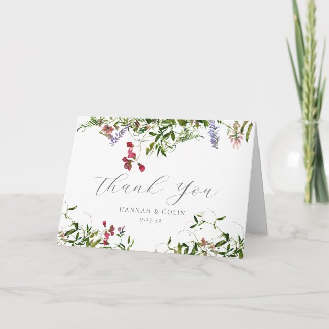 Wild Whimsical Blooms & Greenery Thank You Card (Front)