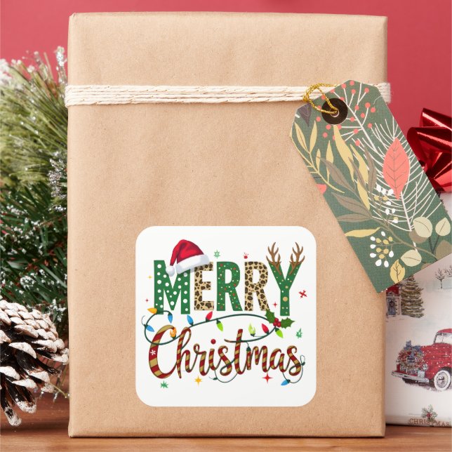 Wild & Whimsical Merry Christmas Leopard Print  Square Sticker (Holiday)