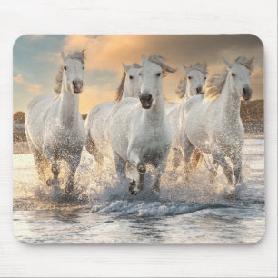 Wild White Horses Mouse Pad